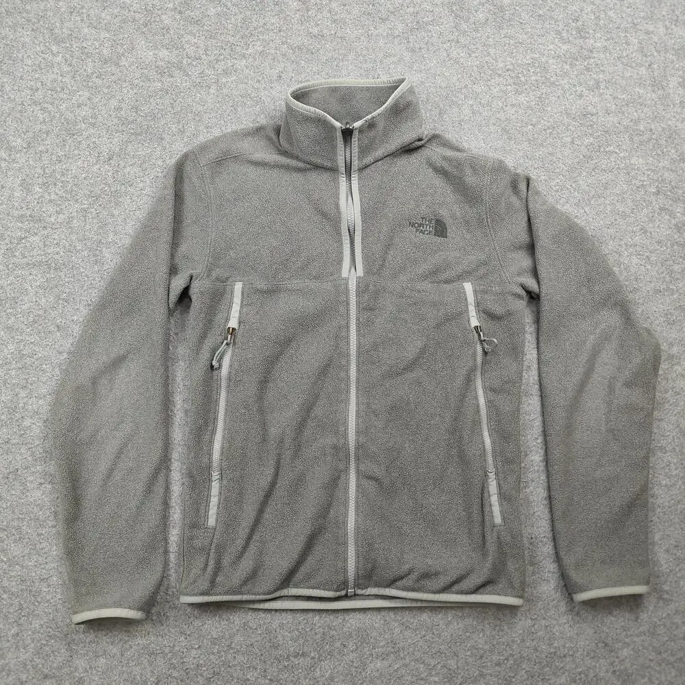 The North Face Jacket Mens Small Gray Fleece Full Zip Stand-Up Collar Pockets